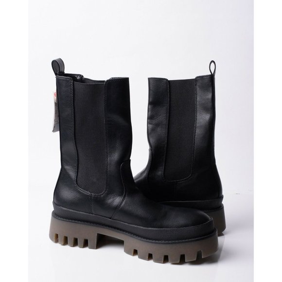 Bershka Womens Black Stretch Boots Pull On Chunky Gores Sz 10 Eu 41 NWT 1205/760 - Picture 2 of 8
